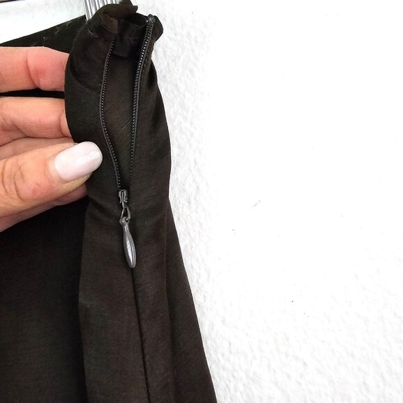 Eileen Fisher Silk/Linen Satin Weave Wonderland A-Line Skirt Sz L Olive Casual - Picture 10 of 14